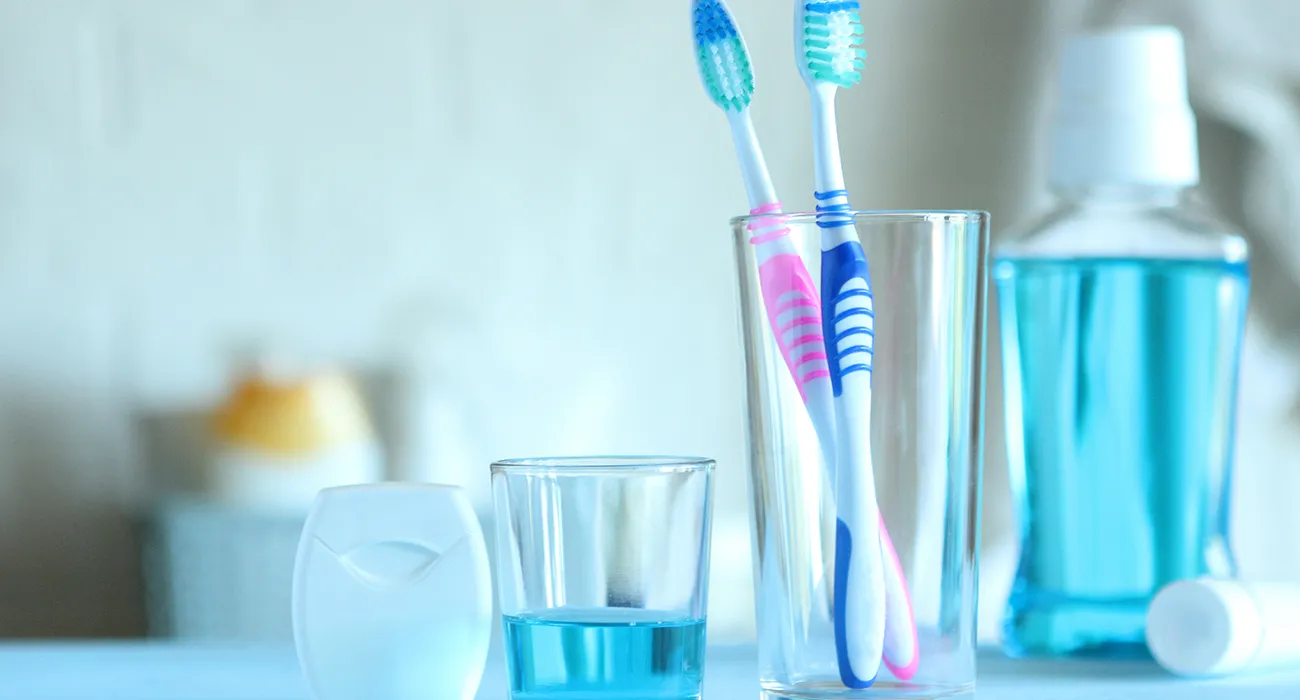 Toothbrushes, mouthwash, and cups for oral hygiene